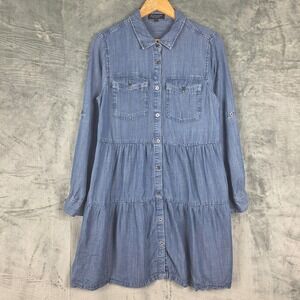 Womens Dress Small Chambray Western Tiered Mini Country Coastal Cowgirl Prairie